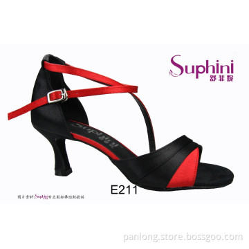 Red-Black Low Heel Latin Dance Shoes Women
